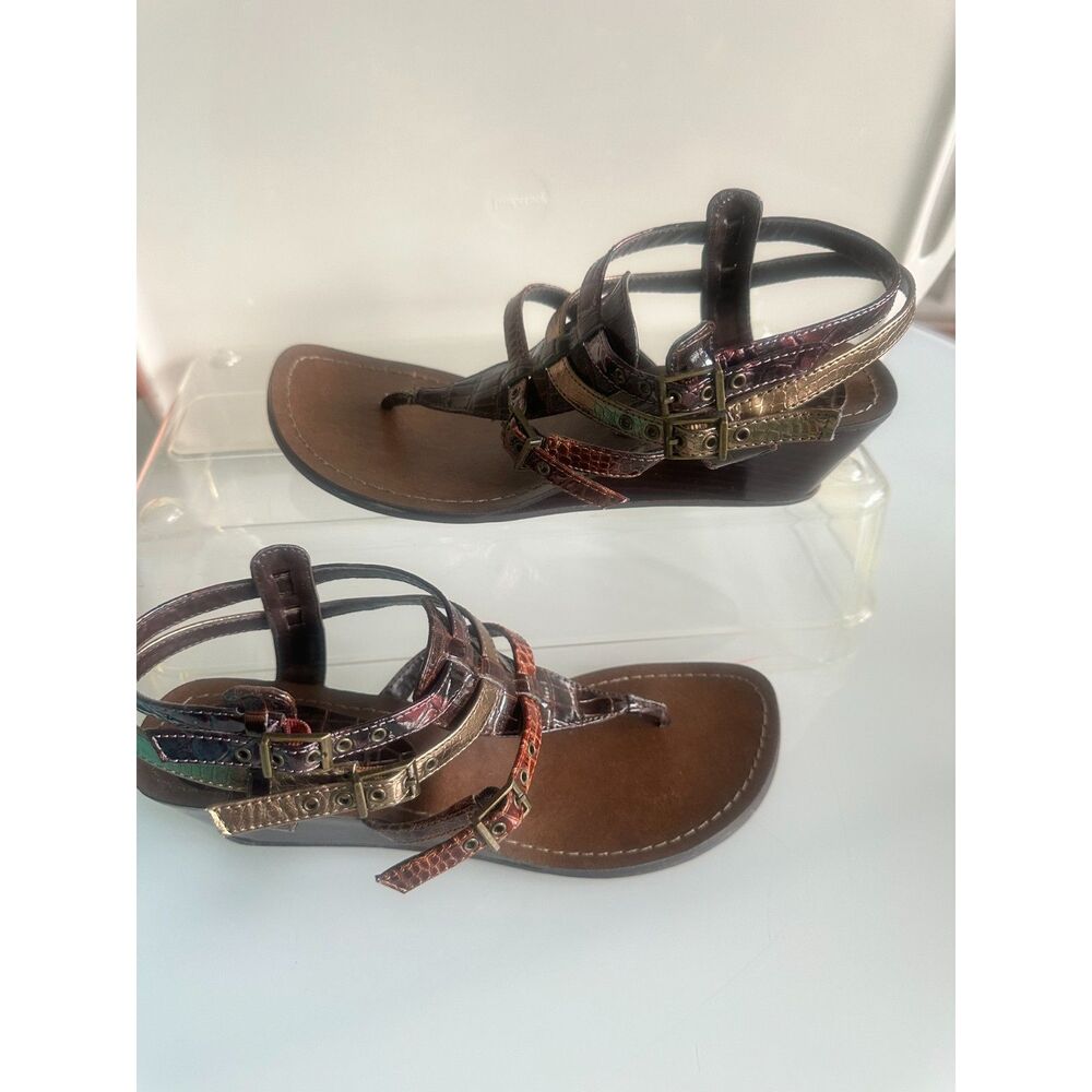 Madden Girl Whizz Croc Gladiator Sandals Brown Multi 7M - Picture 7 of 8